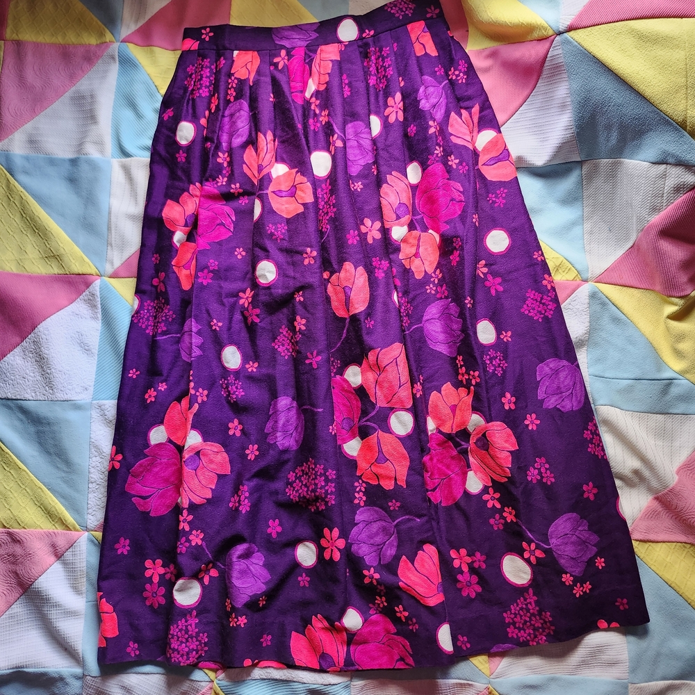 70s Floral Purple and Pink Women's Skirt